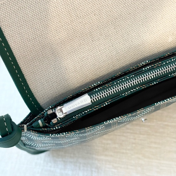 💚 NEW! 2025 GOYARD Plumet Pocket Canvas Leather Crossbody Bag / Green - Picture 12 of 13